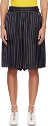 Dries Van Noten Navy Striped Satin Shorts