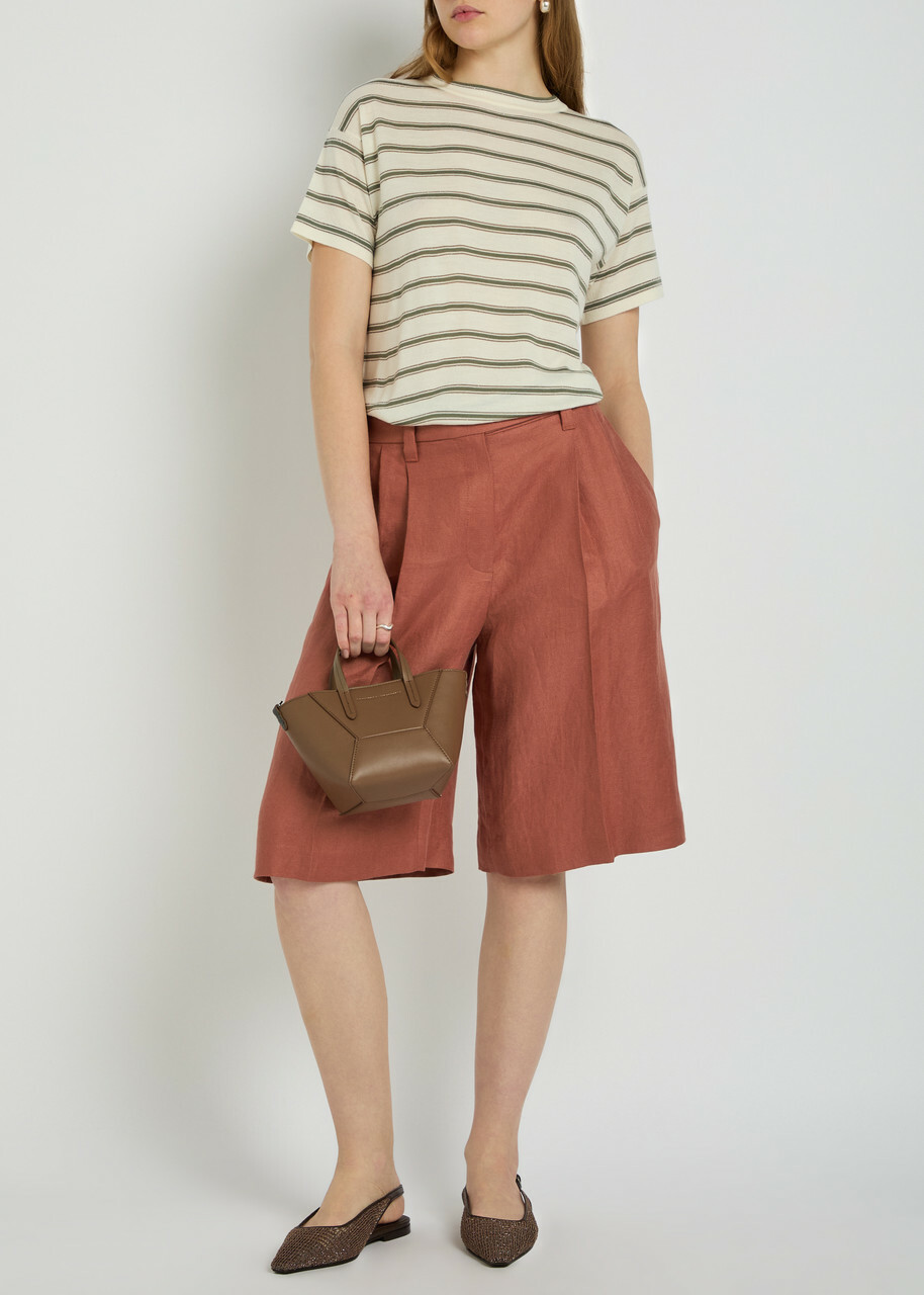 Brunello Cucinelli Bermuda Pleated Linen Shorts Terracotta