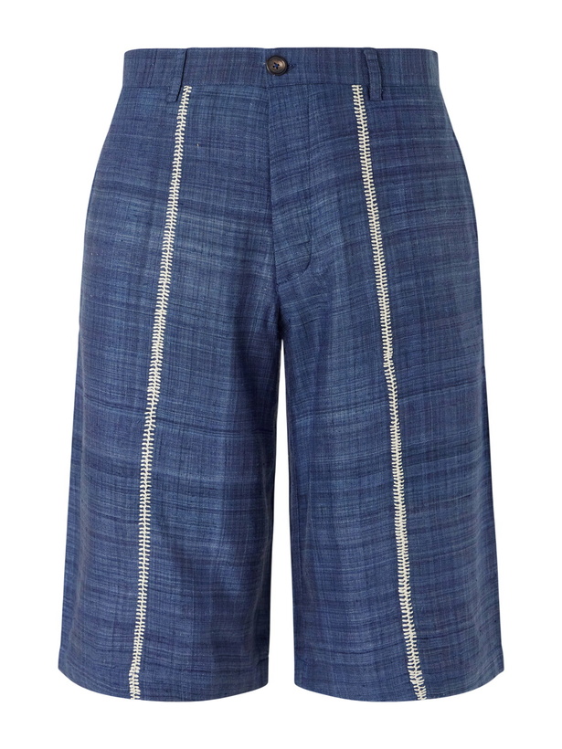 Photo: Kartik Research - Rabari Straight-Leg Embroidered Silk Shorts - Blue