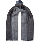 Loro Piana - Fringed Colour-Block Silk and Linen-Blend Scarf - Blue
