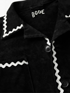BODE - Camp-Collar Ric Rac-Trimmed Suede Overshirt - Black