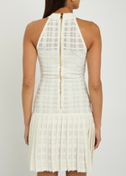 Balmain Checked Pleated Stretch-knit Mini Dress Natural