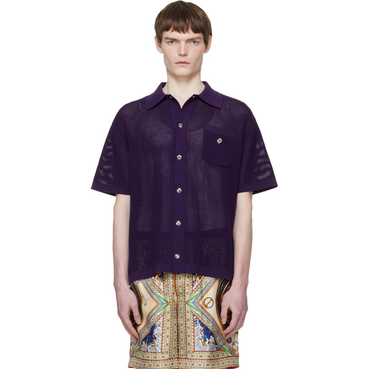 Photo: Casablanca Purple Short Sleeve Mesh Shirt
