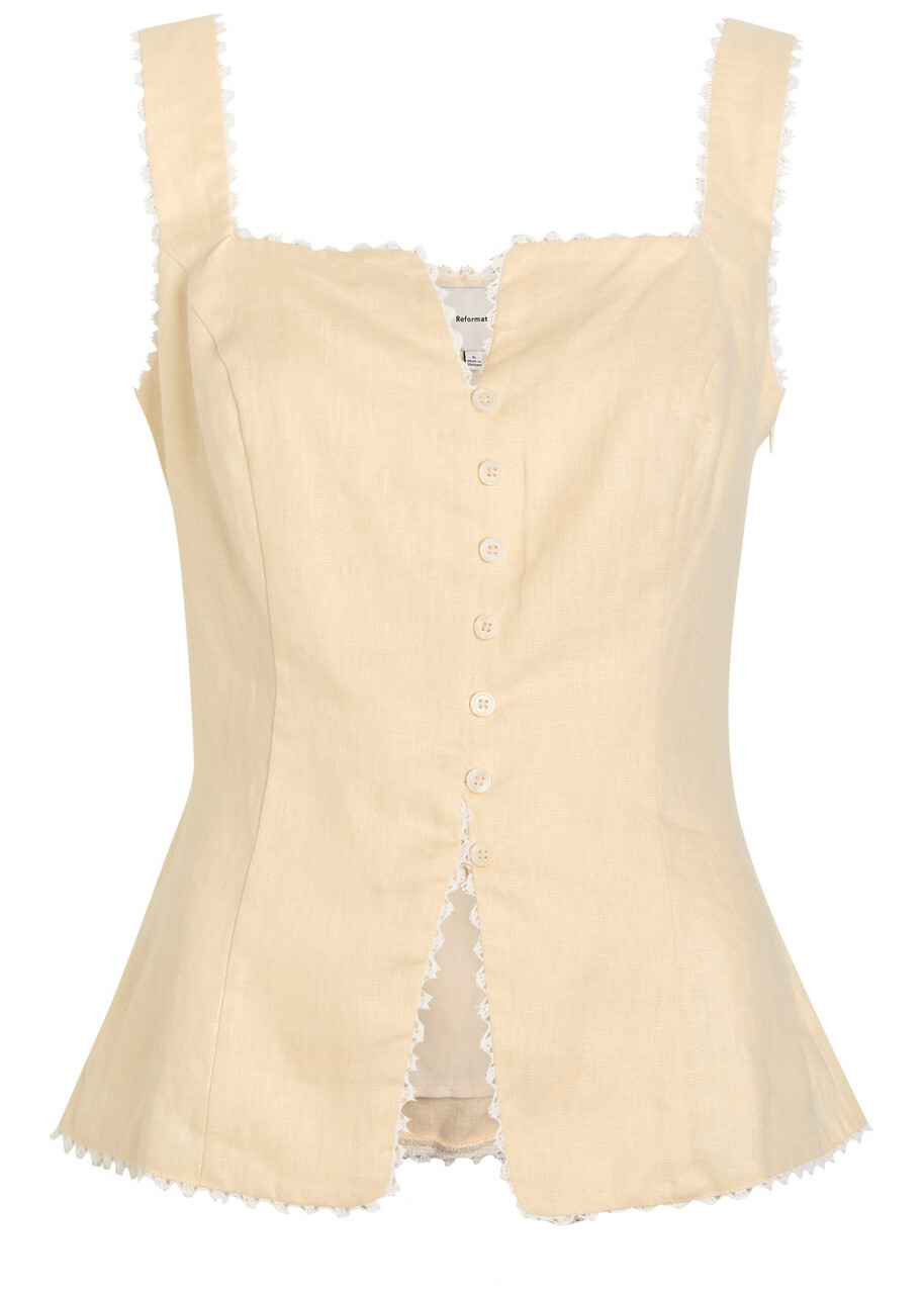 Reformation Viola Crochet-trimmed Linen top Cream