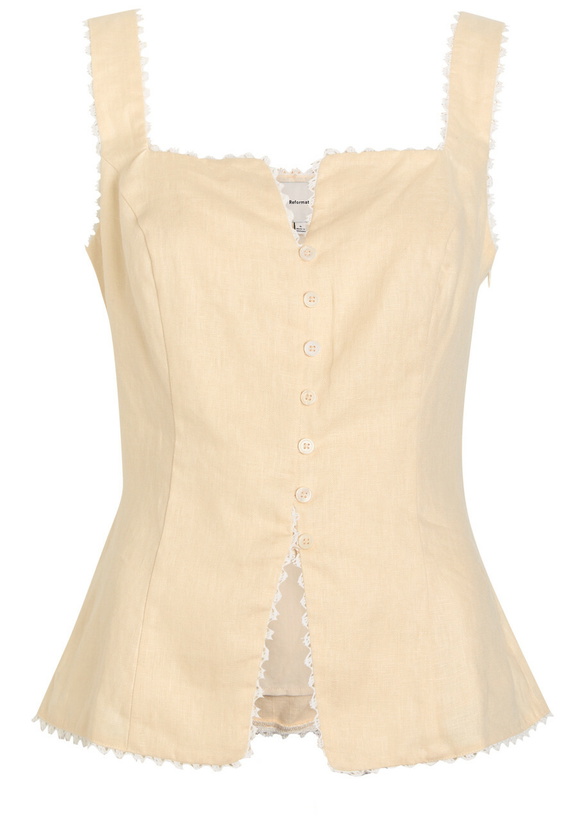 Photo: Reformation Viola Crochet-trimmed Linen top Cream