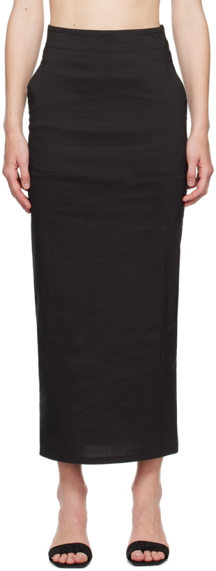 Photo: ISSEY MIYAKE Black Membrane Midi Skirt