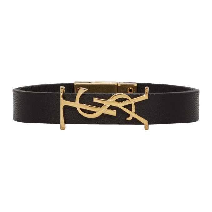 Photo: Saint Laurent Black and Gold Leather Opyum Bracelet