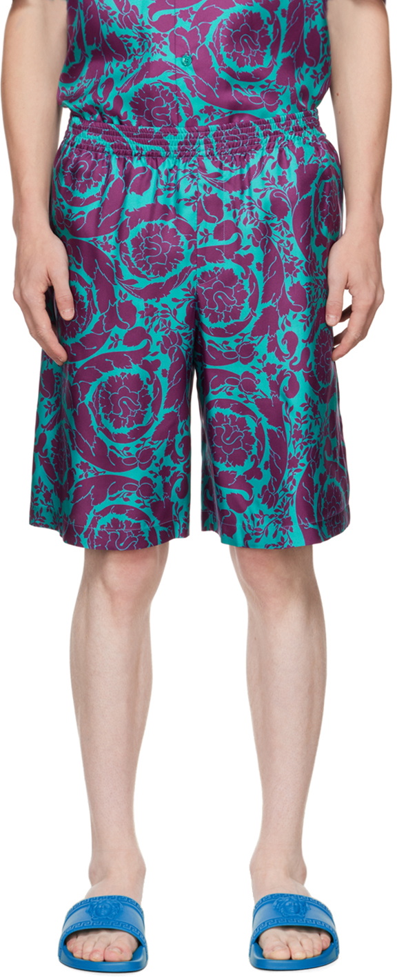 Versace Blue Barocco Shorts Versace