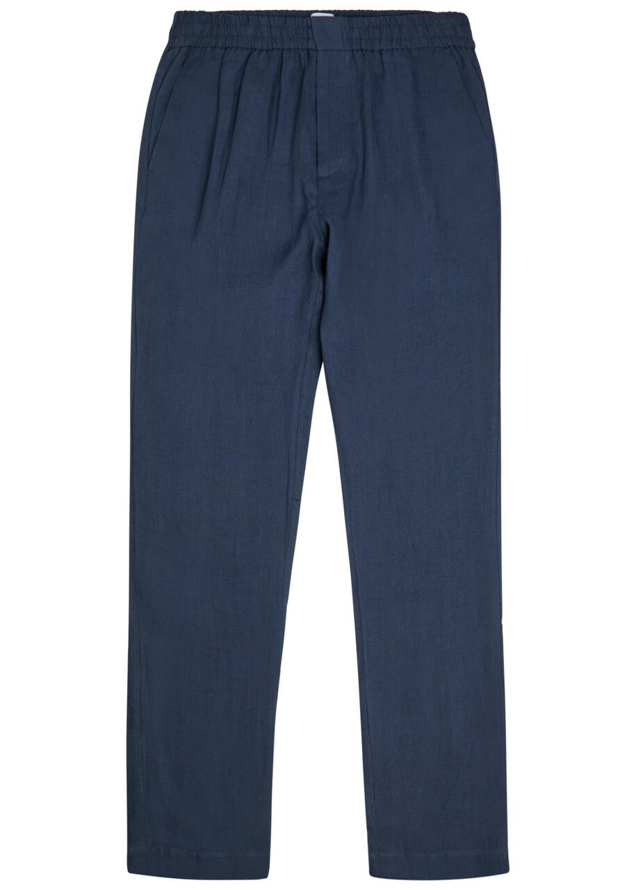 Sunspel Tapered-leg Linen Trousers Navy