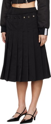 Rokh Black Double Layered Pleated Midi Skirt