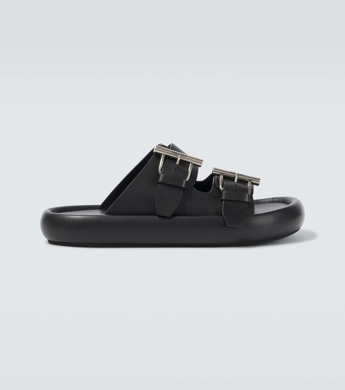 Alexander McQueen ブラックサンダル Men's Hybrid Slide in Black/Silver | Alexander McQueen US