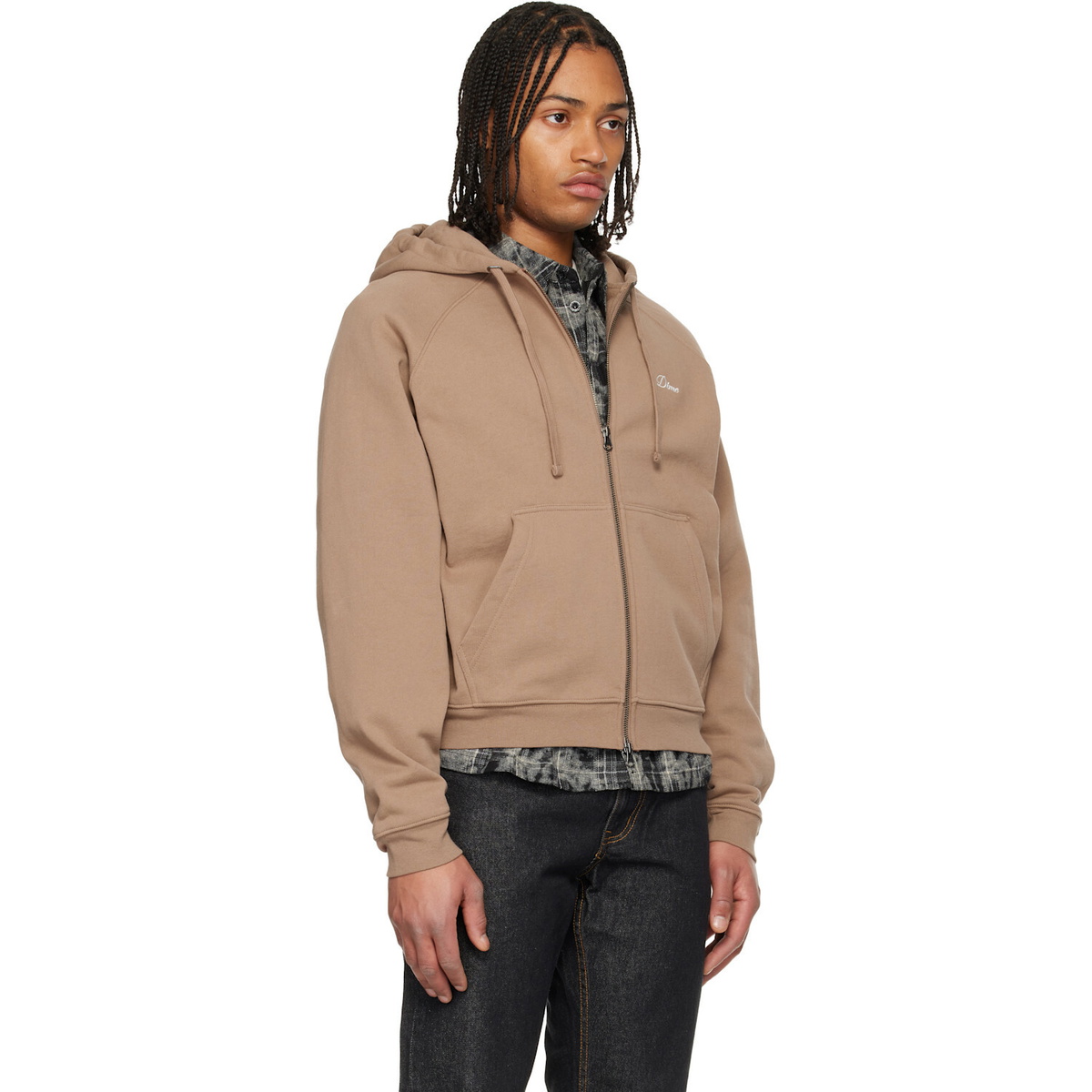 Dime Taupe Cursive Small Logo Zip Hoodie