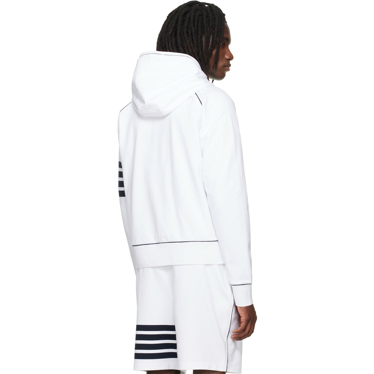 Thom Browne White Loopback 4-Bar Zip Up Hoodie