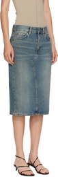 6397 Blue Faded Denim Midi Skirt