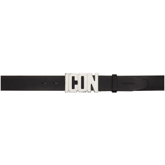 Photo: Dsquared2 Black and Silver Icon Plaque Belt