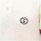 Gucci Men's GG Logo Resort Knitted Polo Shirt in Ivory/Red/Green