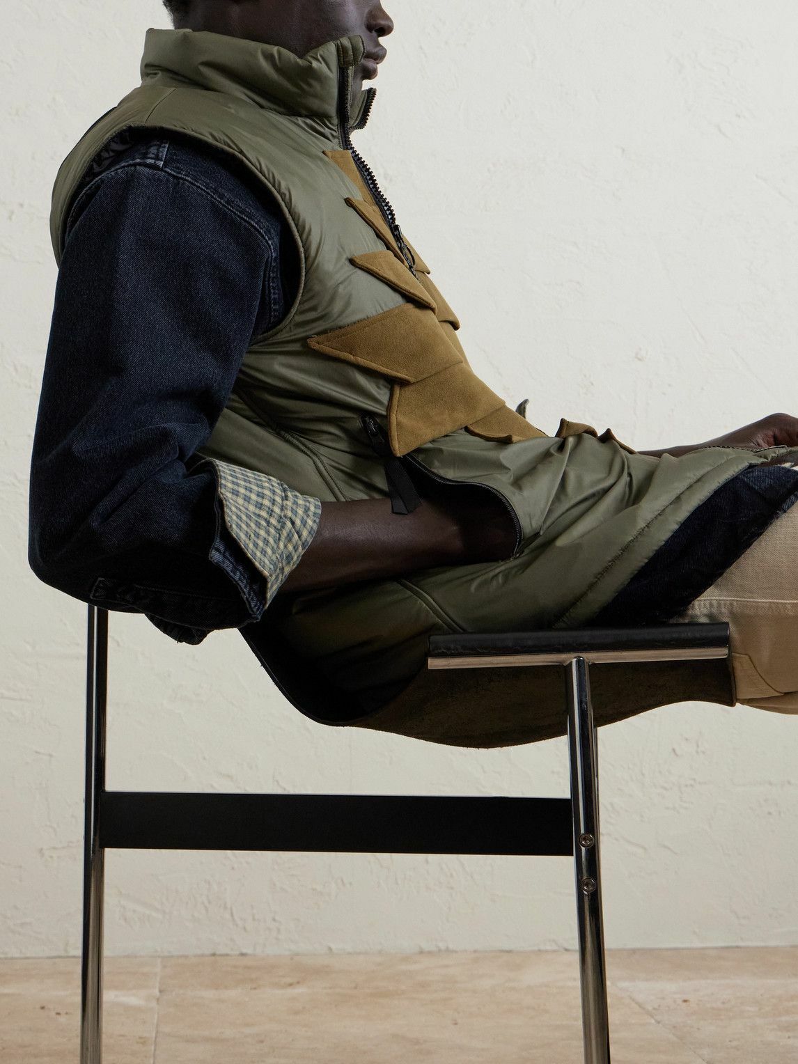 KAPITAL - Zepher Suede-Trimmed Shell Gilet - Green