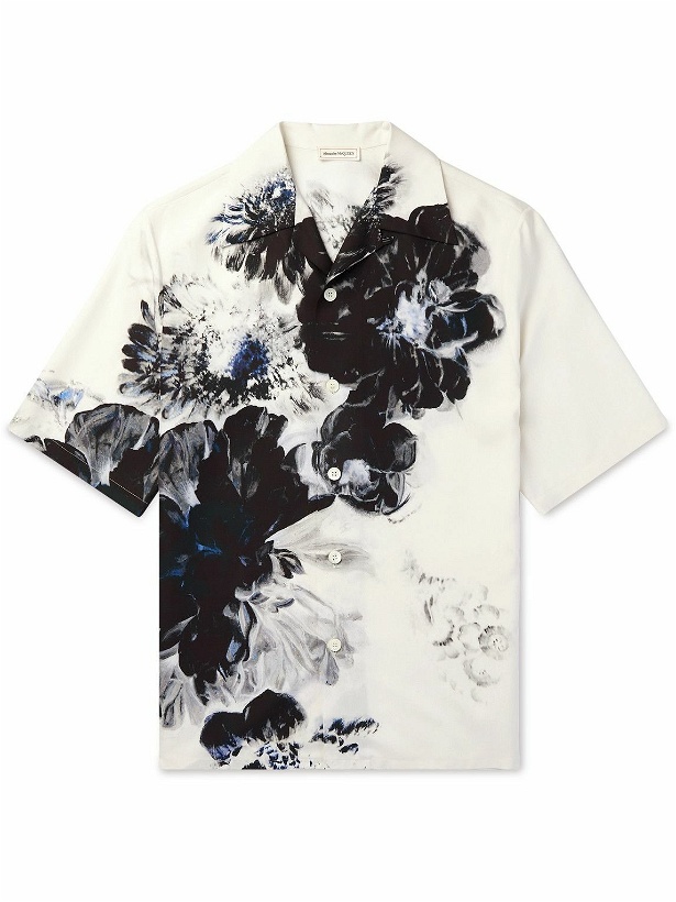 Photo: Alexander McQueen - Convertible-Collar Floral-Print Silk Shirt - White
