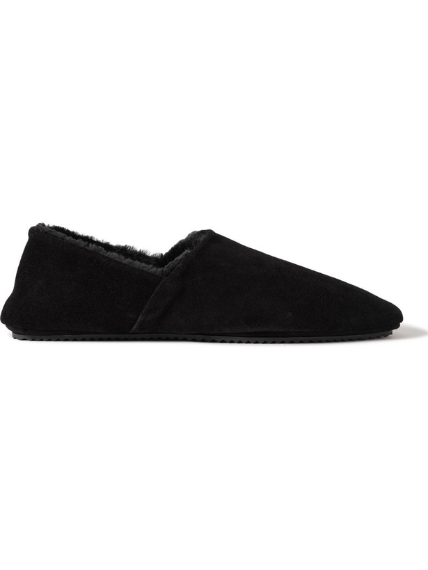 Photo: Mr P. - Collapsible-Heel Shearling-Lined Suede Slippers - Black