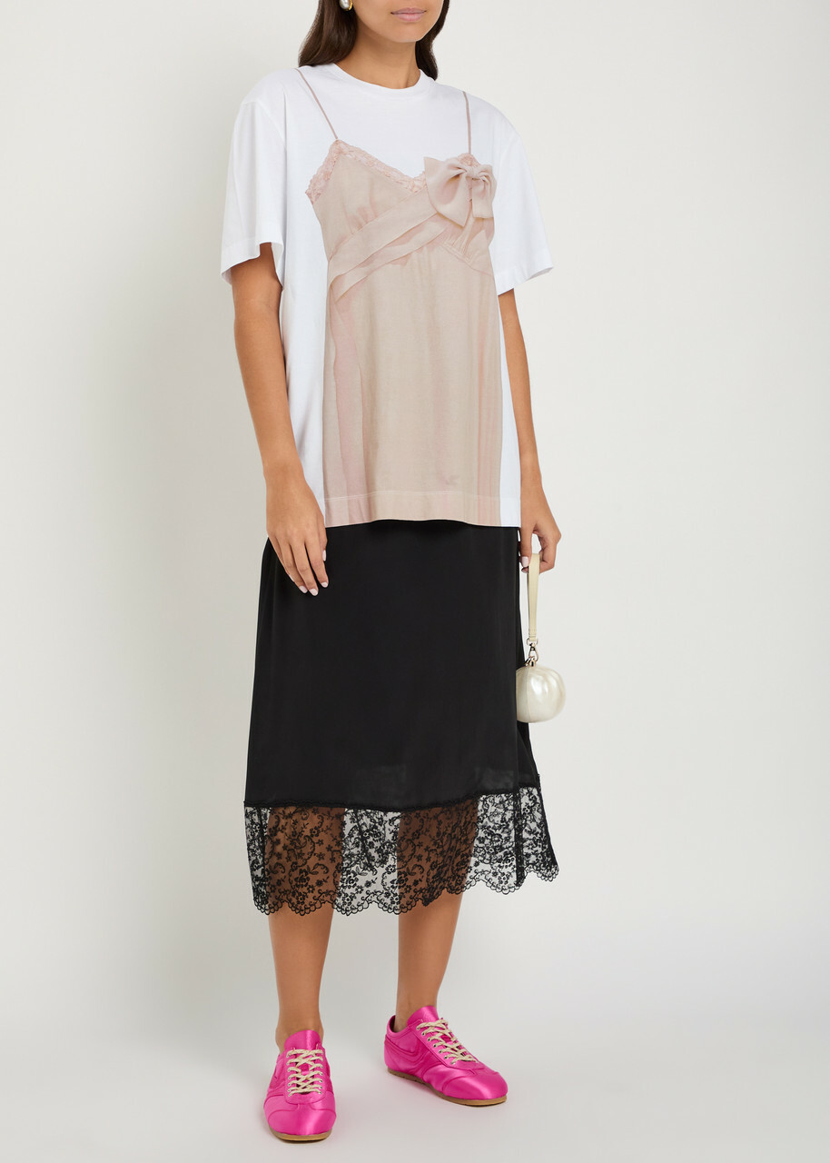 Simone Rocha Bow Sash Slip Dress Trompe L'oeil Printed Cotton T-shirt White