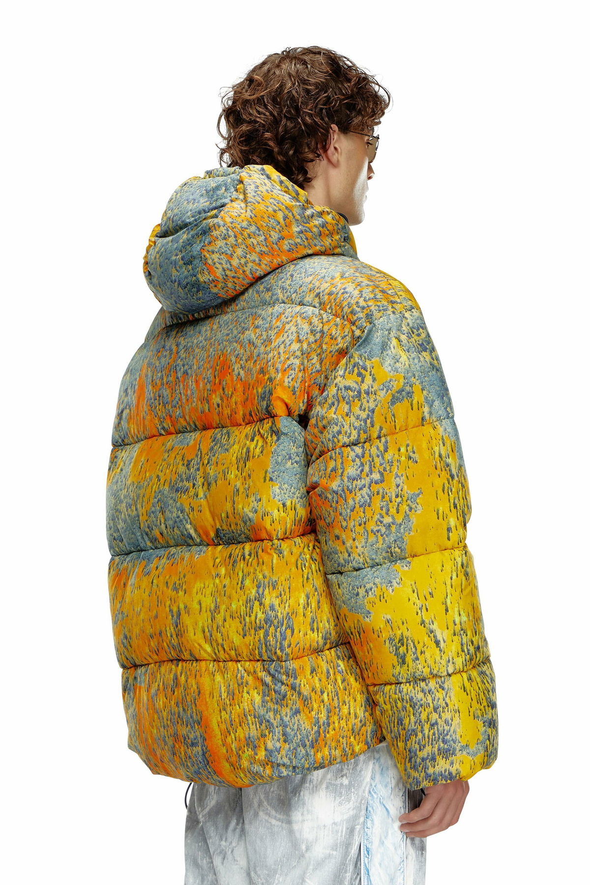 Diesel padded puffer full zip with hood with Planet Print