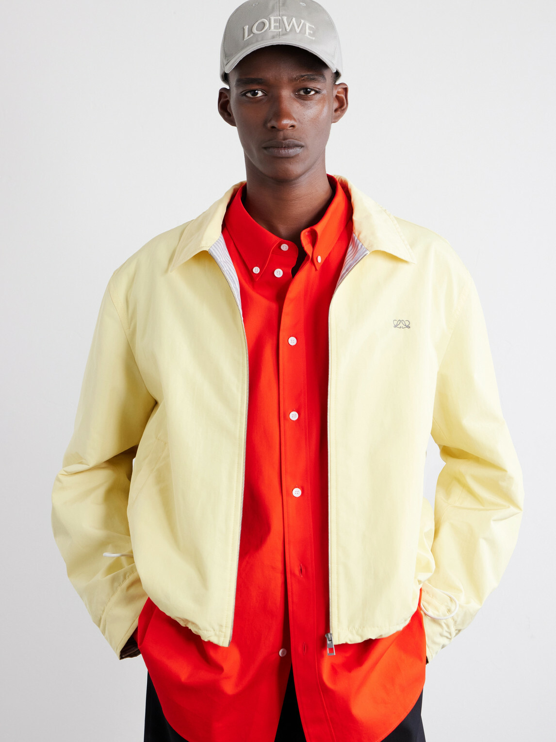 LOEWE - Leather-Trimmed Cotton Baseball Cap - Gray