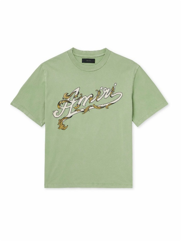 Photo: AMIRI - Filigree Logo-Print Cotton-Jersey T-Shirt - Green
