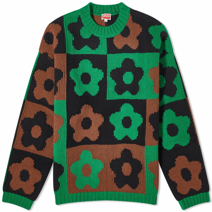 Photo: Kenzo Paris Men's Kenzo Boke Checkerboard Crew Knit in Grass Green