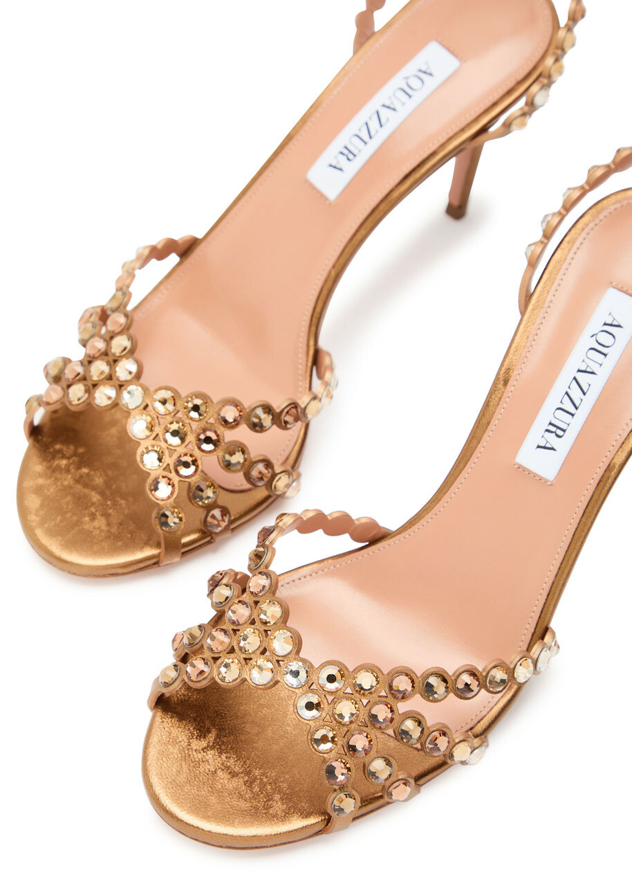 Aquazzura Tequila 85 Embellished Metallic Leather Sandals Gold