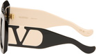 Valentino Black Rectangular Acetate Sunglasses