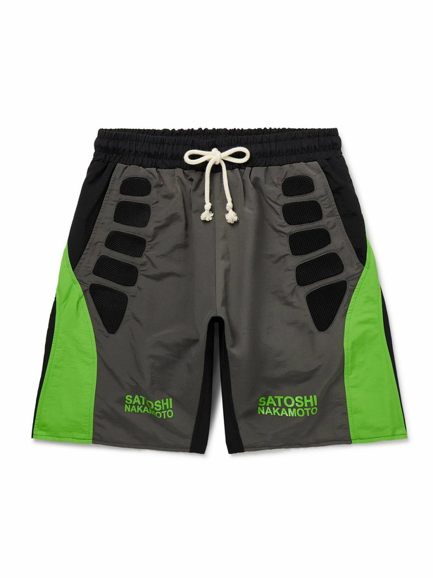 Photo: Satoshi Nakamoto - Tech Straight-Leg Mesh-Panelled Colour-Block Nylon Drawstring Shorts - Green