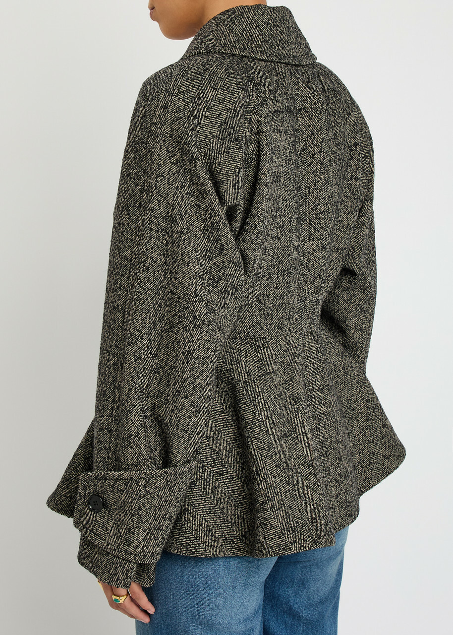 Chloe Herringbone Peplum Wool-blend Jacket Brown