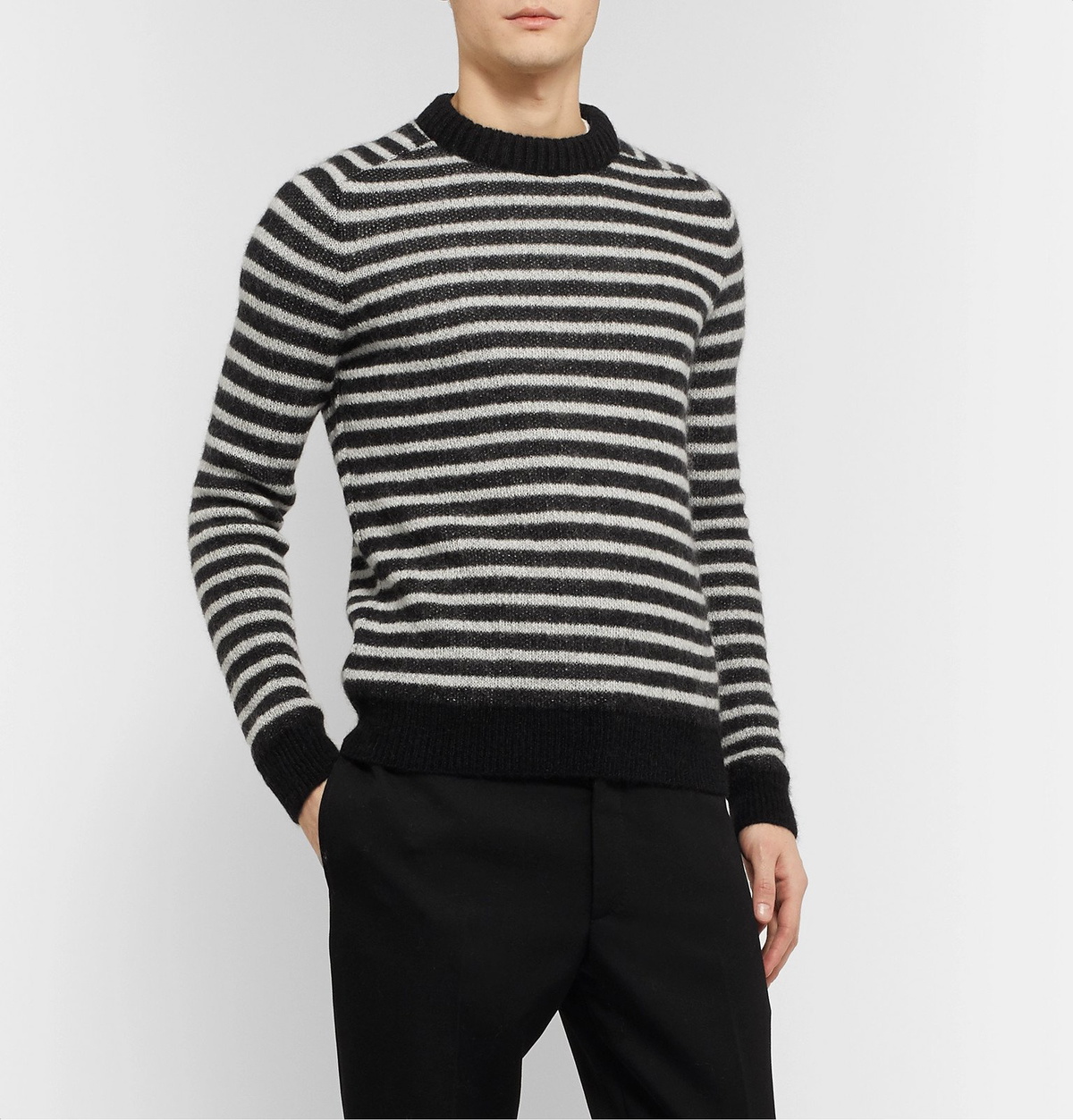 SAINT LAURENT - Striped Mohair-Blend Sweater - Black Saint Laurent