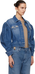 Simone Rocha Blue Embellished Sculpted Draped Sleeve Denim Jacket