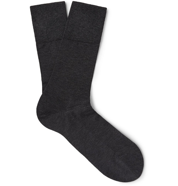 Photo: Falke - Tiago Stretch Cotton-Blend Socks - Charcoal