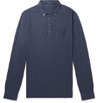 Peter Millar - Button-Down Collar Mélange Silk and Cotton-Blend Polo Shirt - Blue