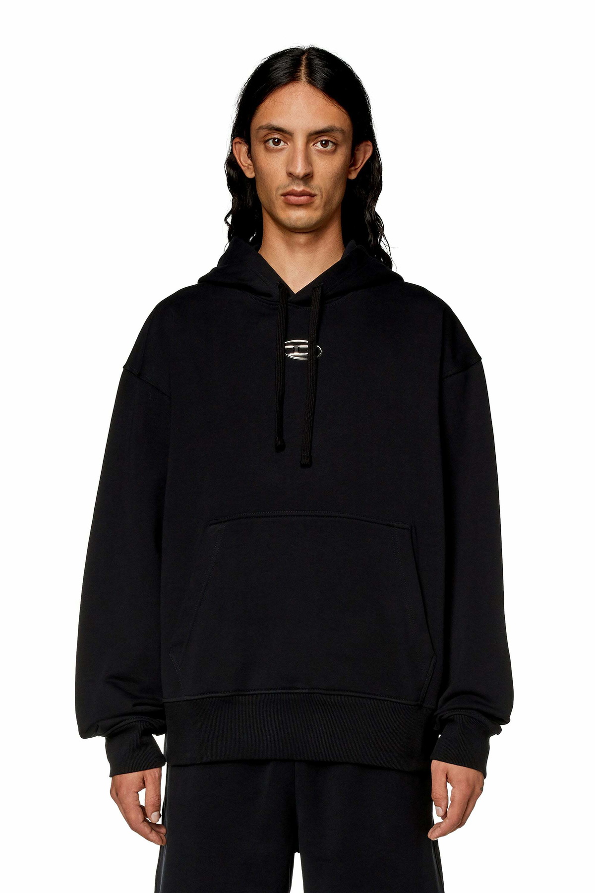 Diesel Hoodie with metallic logo - Sweaters Mens in Black
