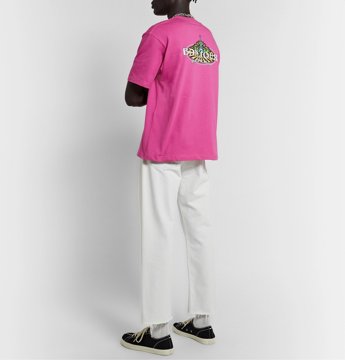 BALENCIAGA - Oversized Distressed Logo-Print Cotton-Jersey T-Shirt - Pink  Balenciaga