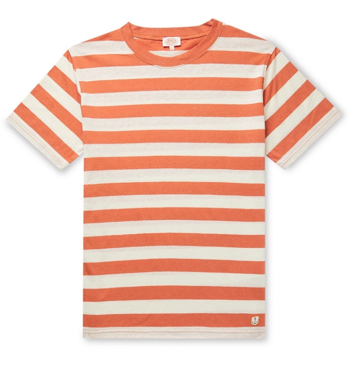 Photo: Armor Lux - Striped Cotton and Linen-Blend T-Shirt - Orange
