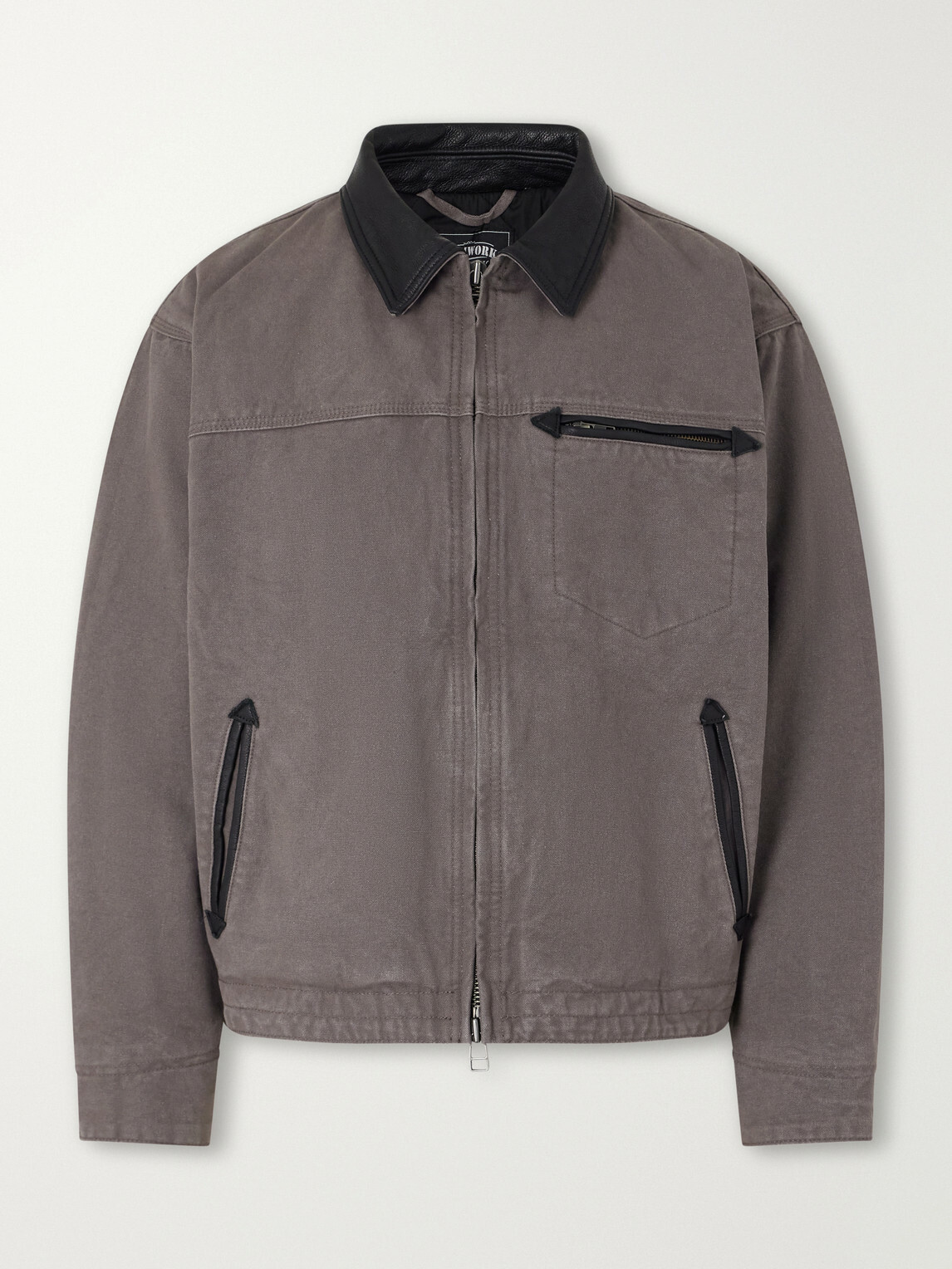 FrizmWORKS - Distressed Leather-Trimmed Cotton-Canvas Jacket - Brown