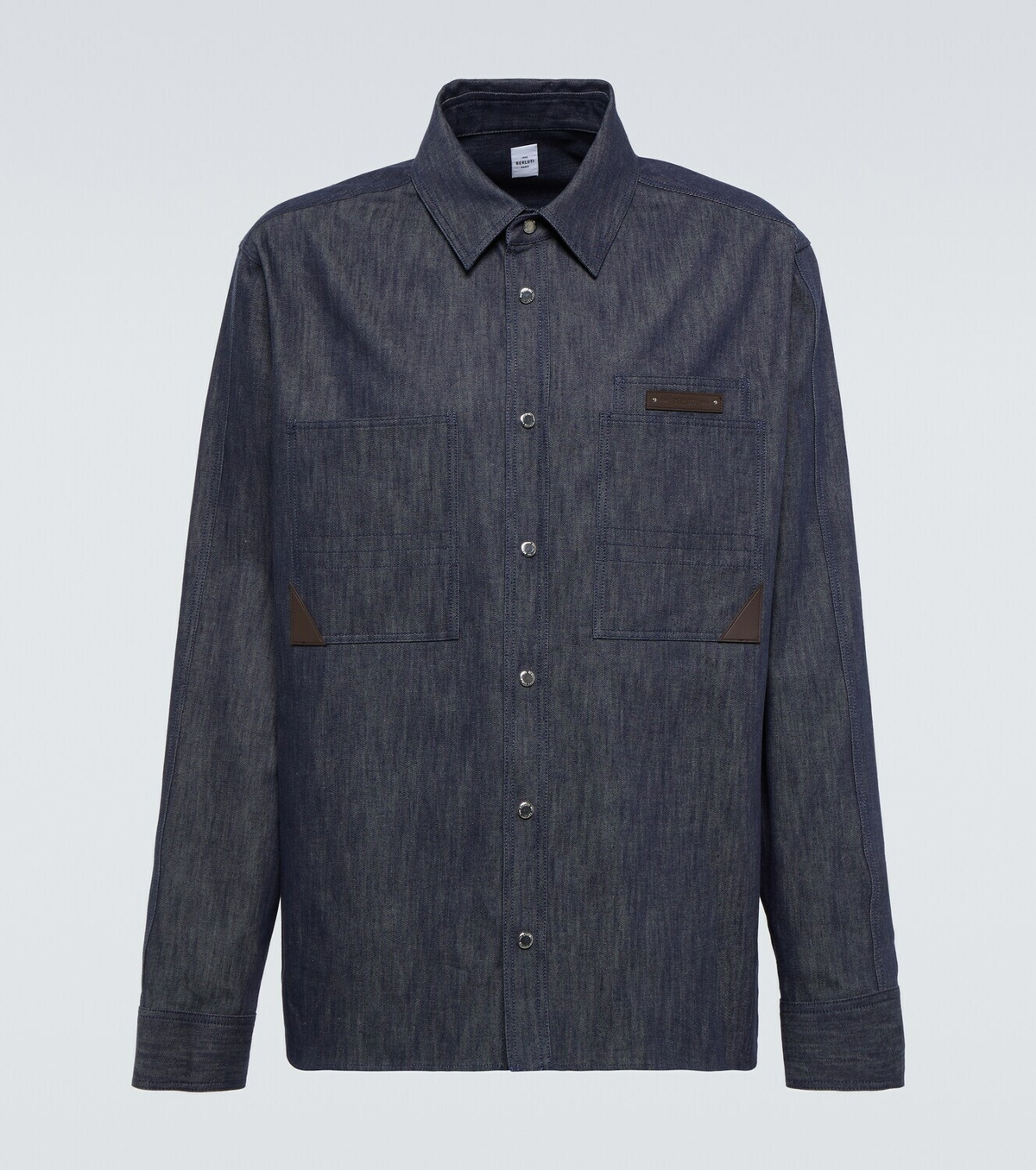 Berluti Leather-trimmed denim shirt