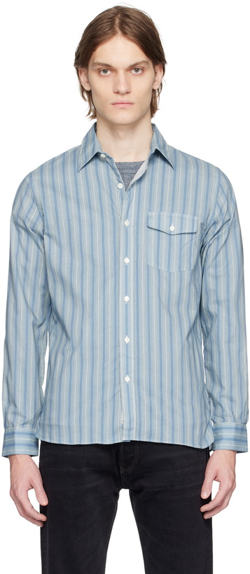 Photo: RRL Blue Slim-Fit Striped Shirt