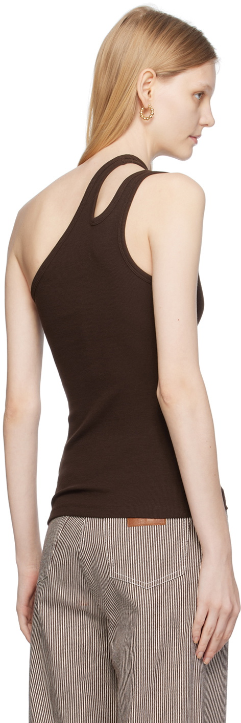REMAIN Birger Christensen Brown One-Shoulder Tank Top REMAIN