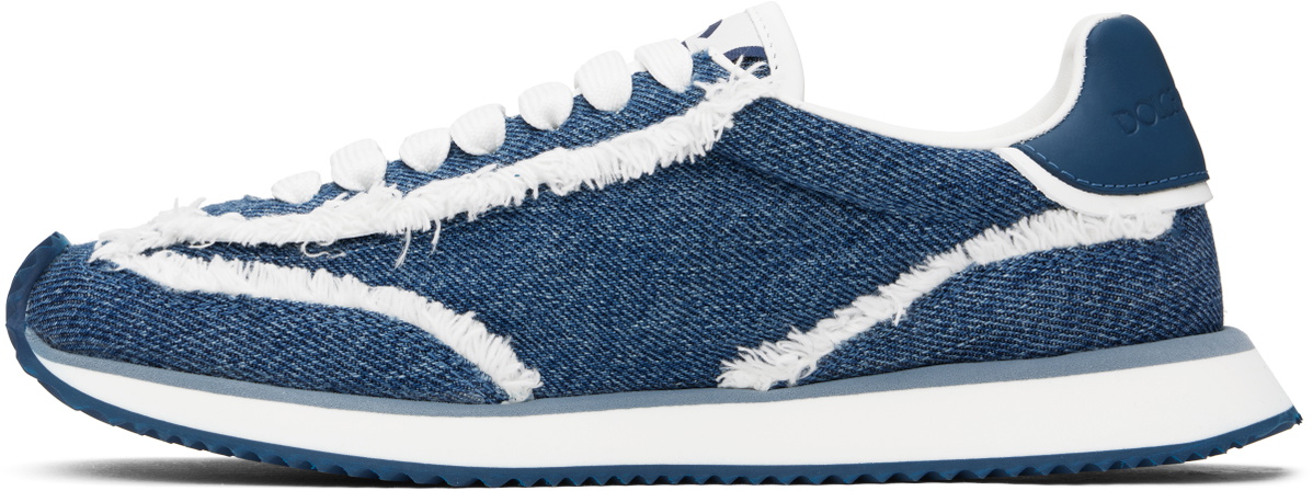 Dolce&Gabbana Blue Mixed-Material 'DG' Cushion Sneakers