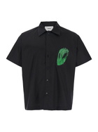 Coperni Black Shirt With Classic Collar And Print On The Front In Cotton Man