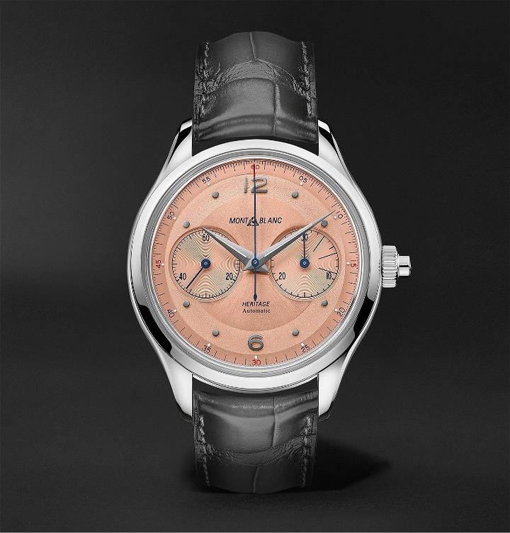 Photo: Montblanc - Heritage Monopusher Automatic Chronograph 42mm Stainless Steel and Alligator Watch, Ref. No. 126078 - Pink
