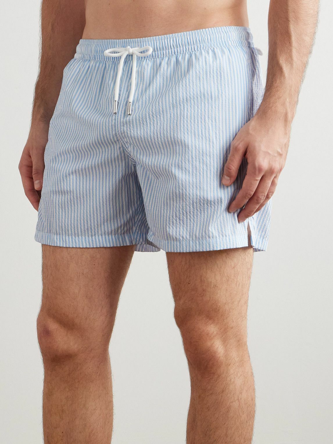 Thom Sweeney - Straight-Leg Mid-Length Striped Swim Shorts - Blue