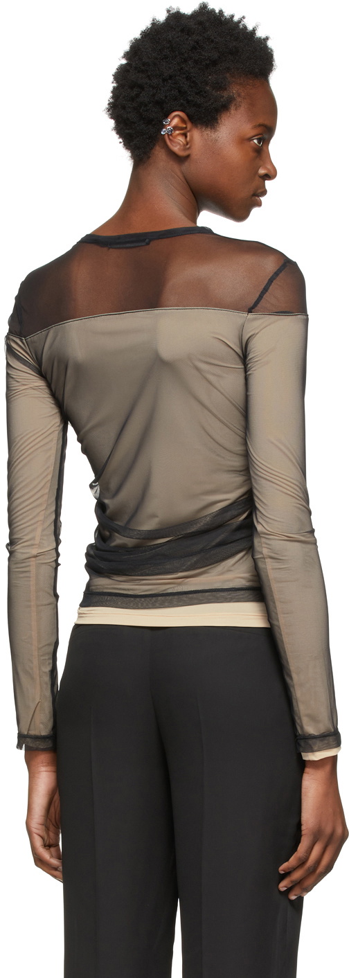 Helmut Lang Black Tulle Layered Long Sleeve T-Shirt Helmut Lang