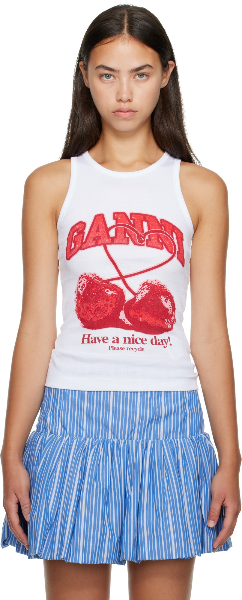 GANNI White Cherry Tank Top