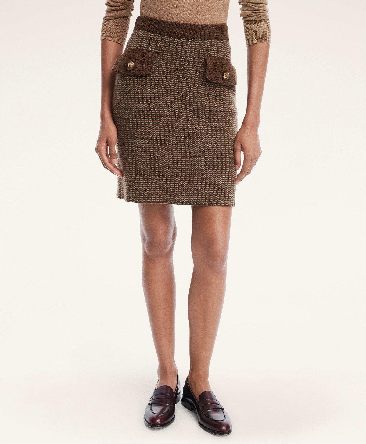 Photo: Brooks Brothers Women's Merino Wool Double Knit Houndstooth Skirt | Brown